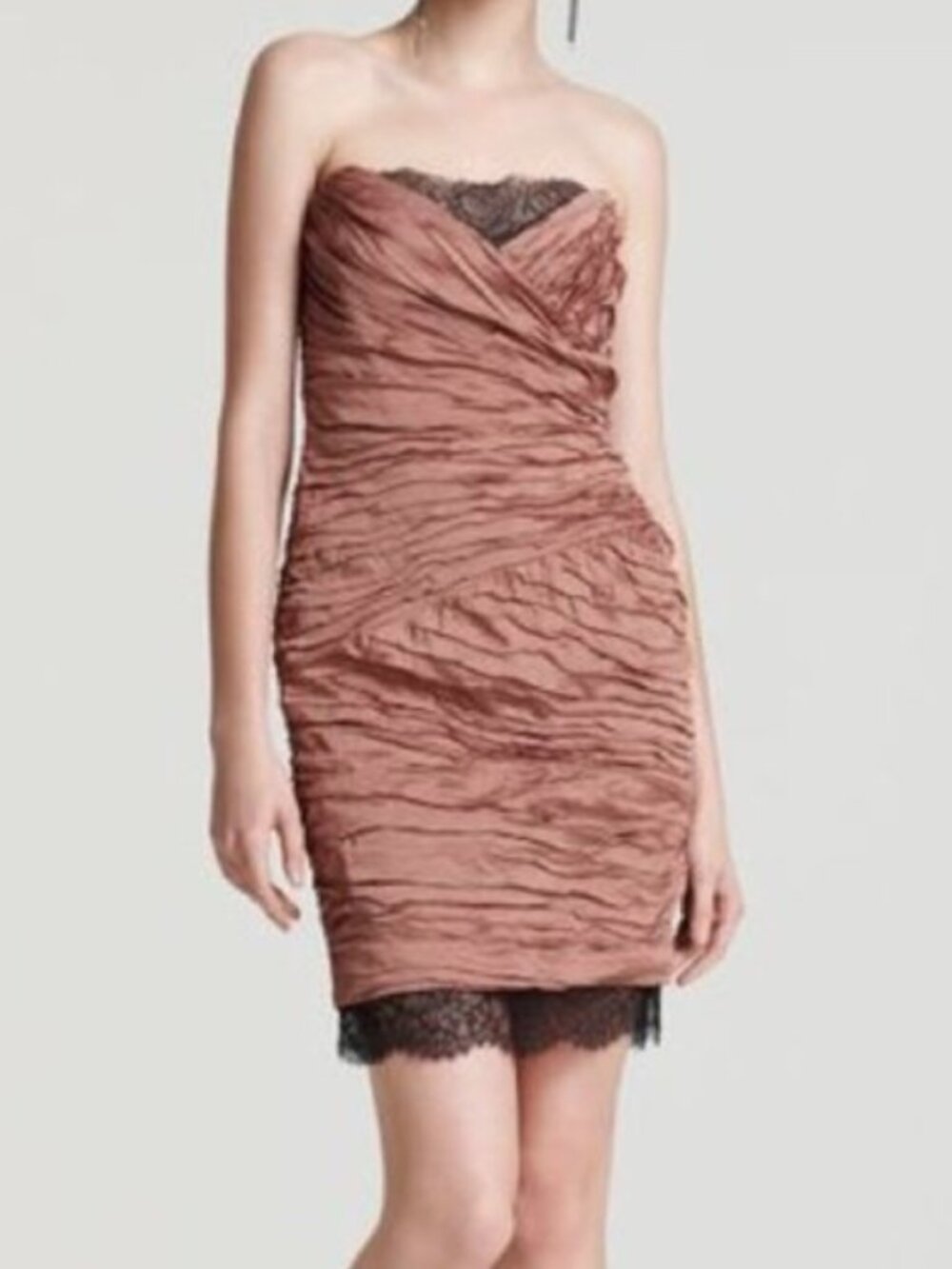 BCBGMAXAZRIA Raechal Strapless Bodycon Dress Pink Ruched Sweetheart Mini Size 0